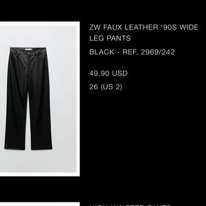 Zara Faux Leather Pants NEVER WORN
